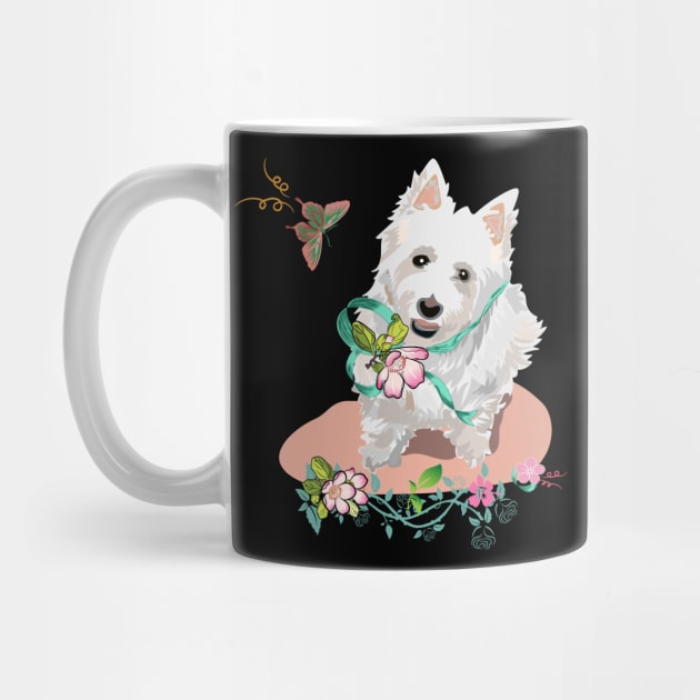 Western highland terrier dog with flowers butterflies by LizzyizzyDesign